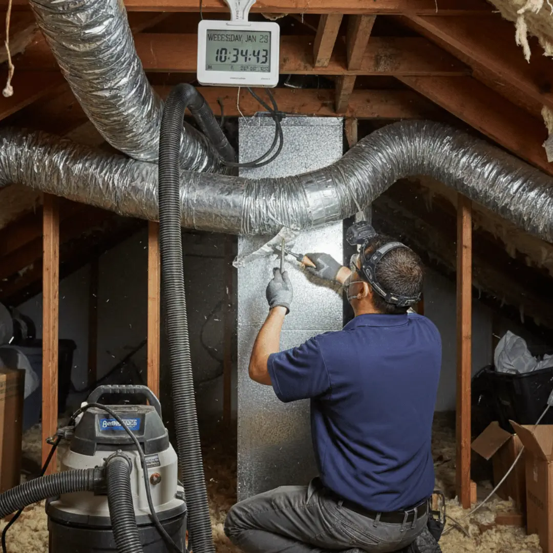 Attic air duct sealing and repair by Go Air Ducts technician