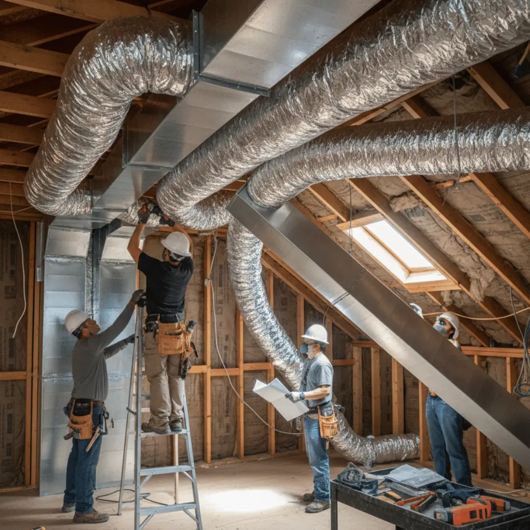 Residential HVAC air duct installation by Go Air Ducts technicians
