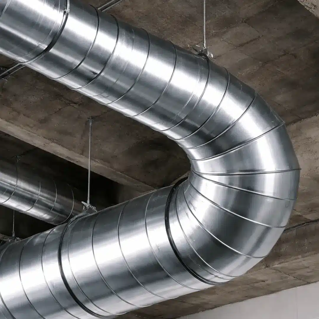 Metal ductwork installed in a commercial ceiling