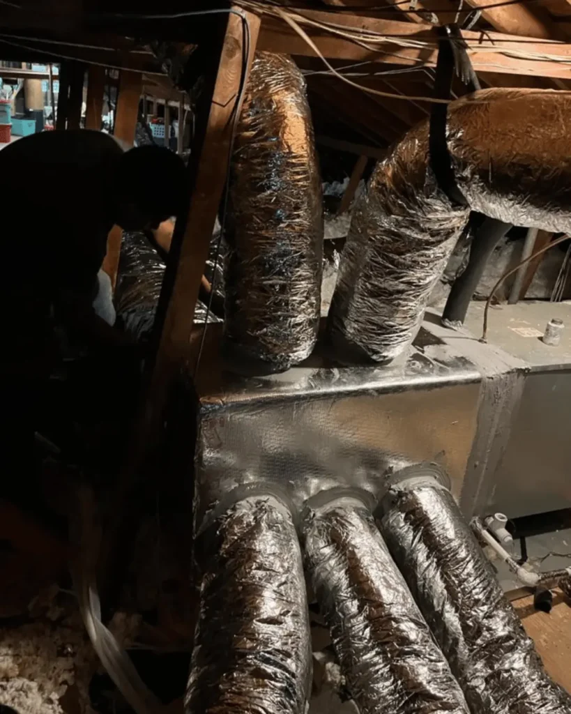 New insulated ductwork installed in attic for residential HVAC system