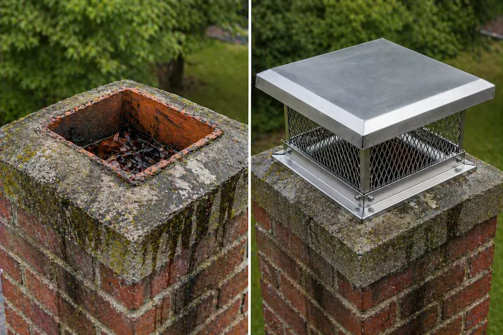 Chimney without cap and with new chimney cap installed
