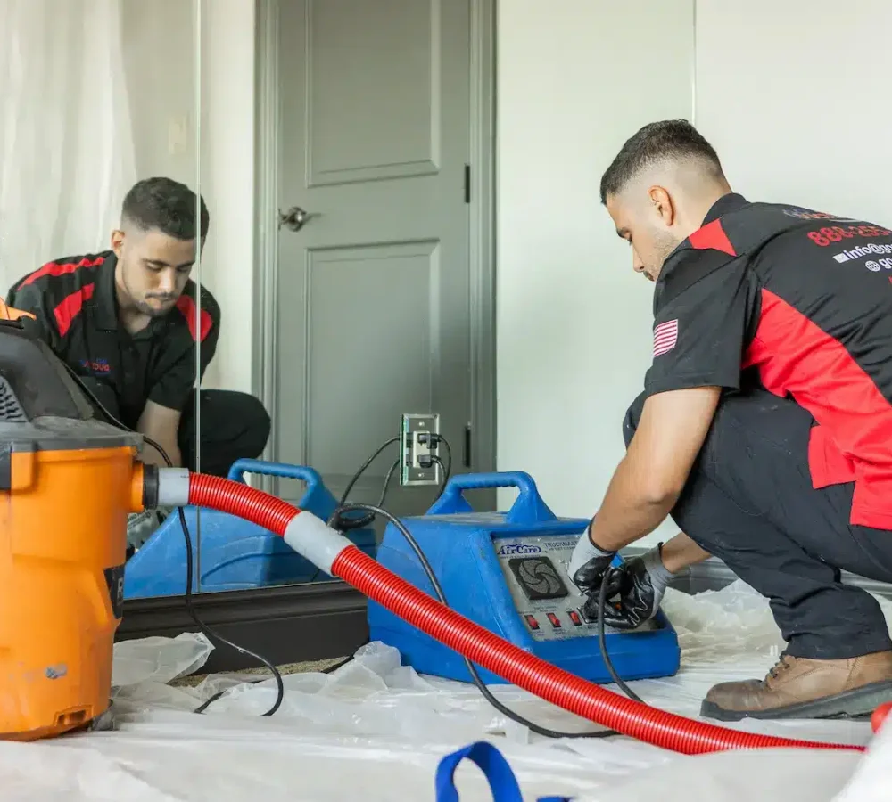 Technician setting up air duct cleaning equipment